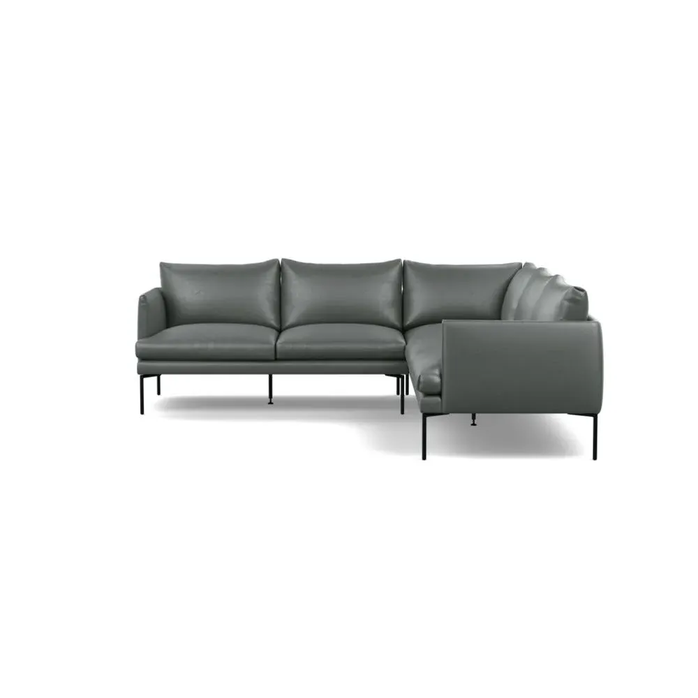 Large Corner Sofa with Pleated Detail - Grey, Leather