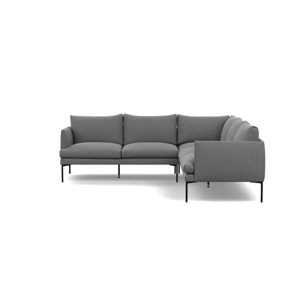 Large Corner Sofa with Pleated Detail - Grey, Wool