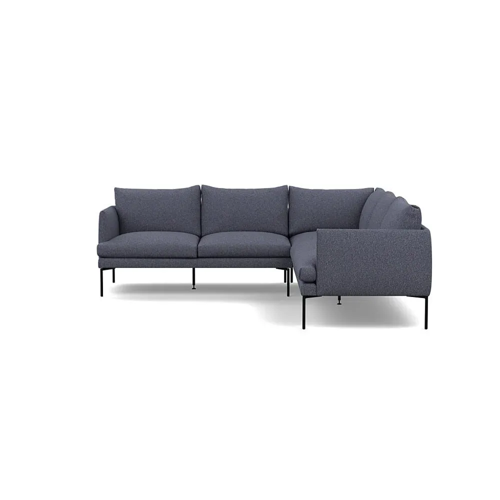 Large Corner Sofa with Pleated Detail - Navy, Boucle
