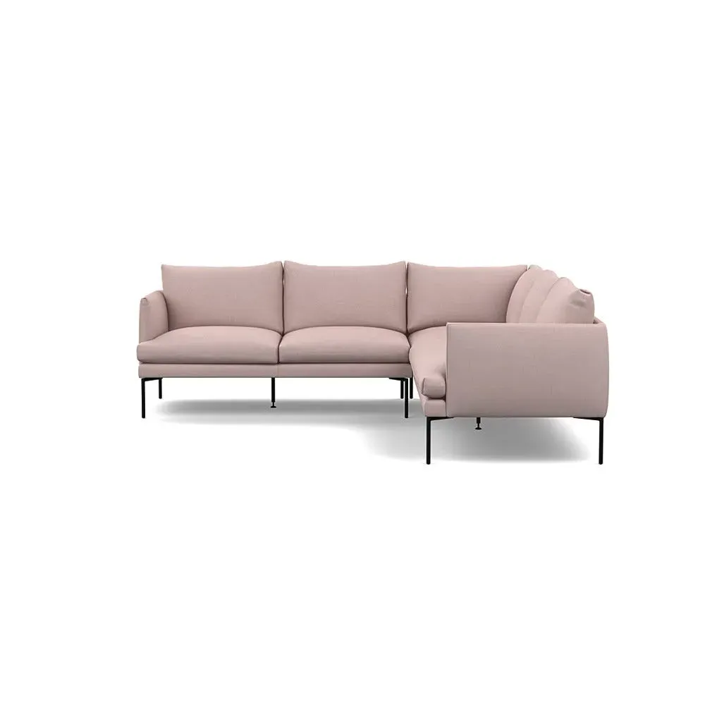 Large Corner Sofa with Pleated Detail - Pink, Cotton
