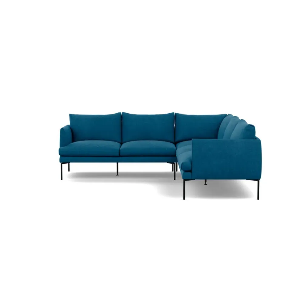 Large Corner Sofa with Pleated Detail - Teal, Wool