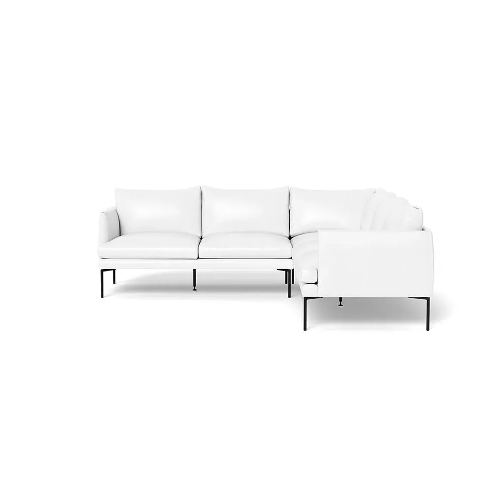 Large Corner Sofa with Pleated Detail - White, Leather
