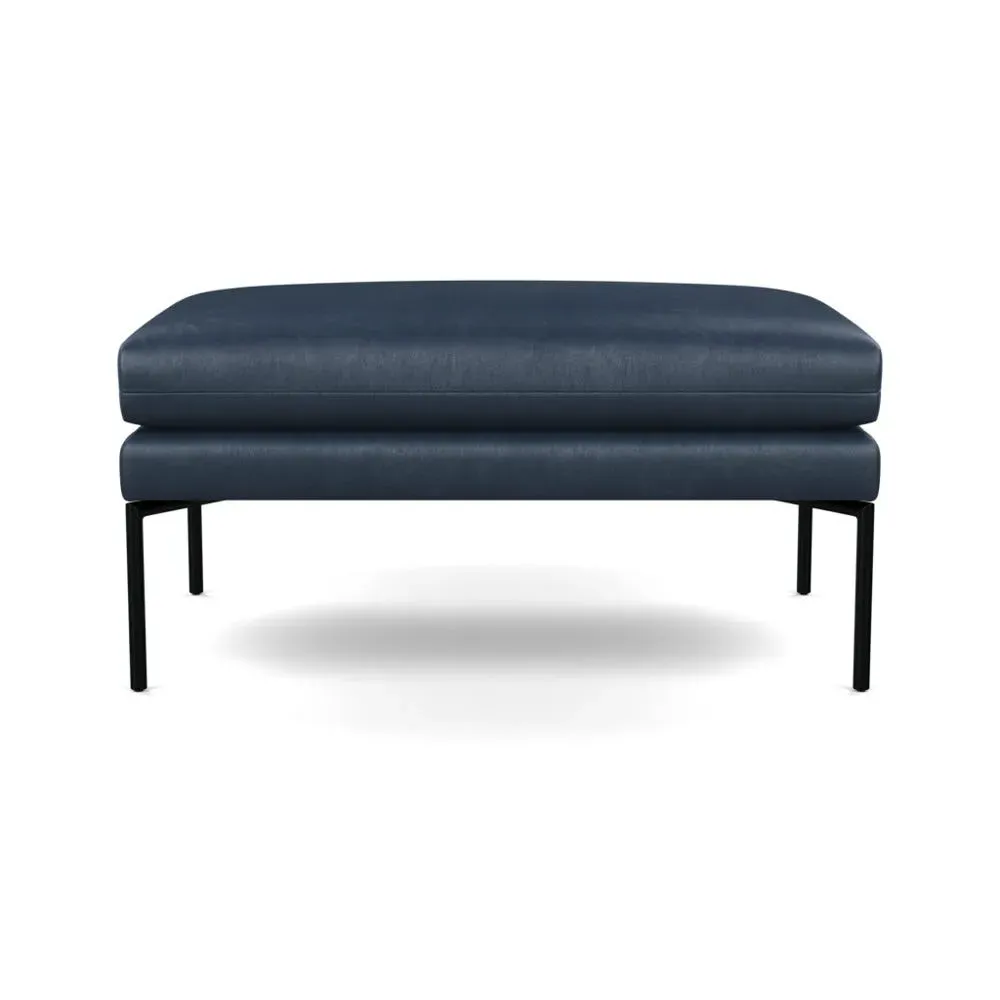 Large Ottoman with Pleated Detail - Blue, Leather