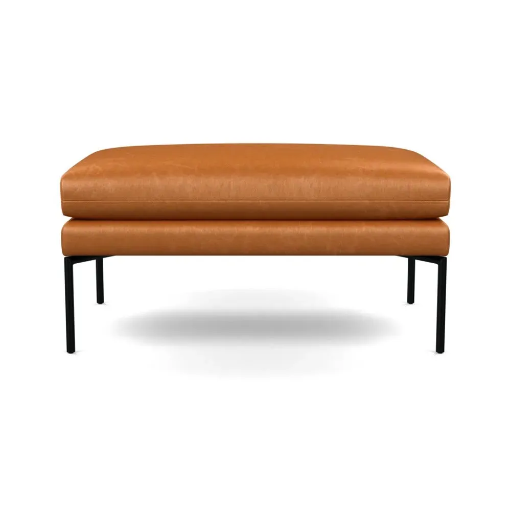 Large Ottoman with Pleated Detail - Brown, Leather