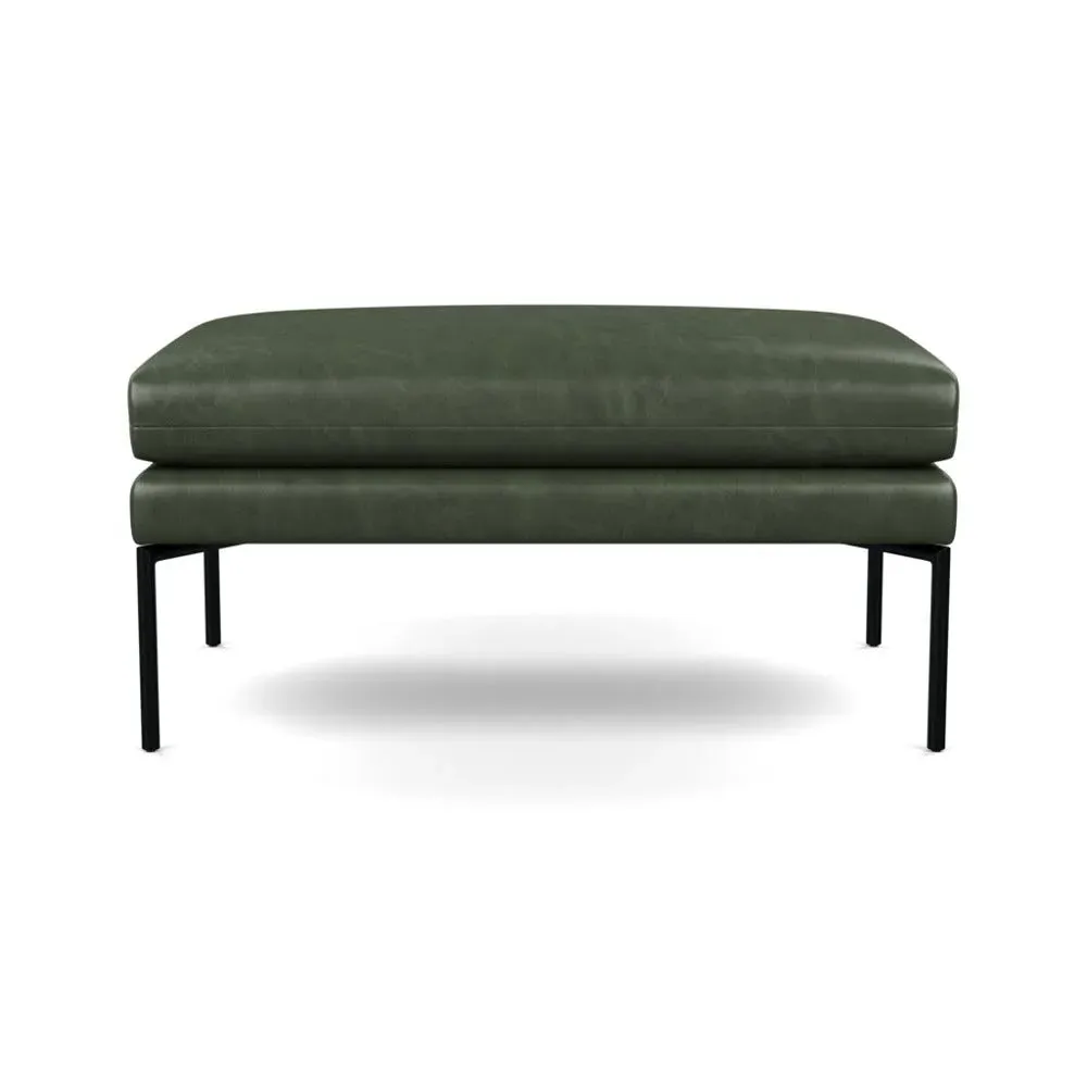 Large Ottoman with Pleated Detail - Green, Leather