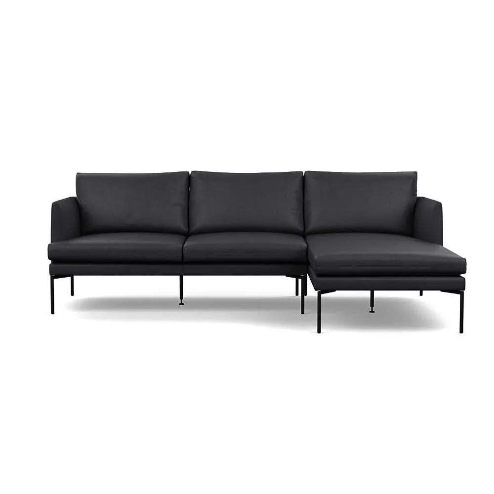 Left-Hand Chaise Sofa with Pleated Detail - Black