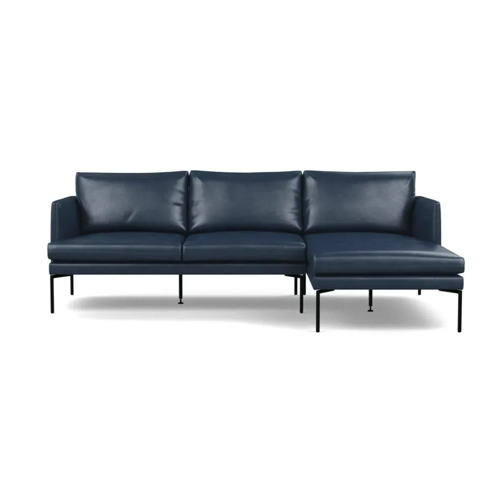 Left-Hand Chaise Sofa with Pleated Detail - Blue
