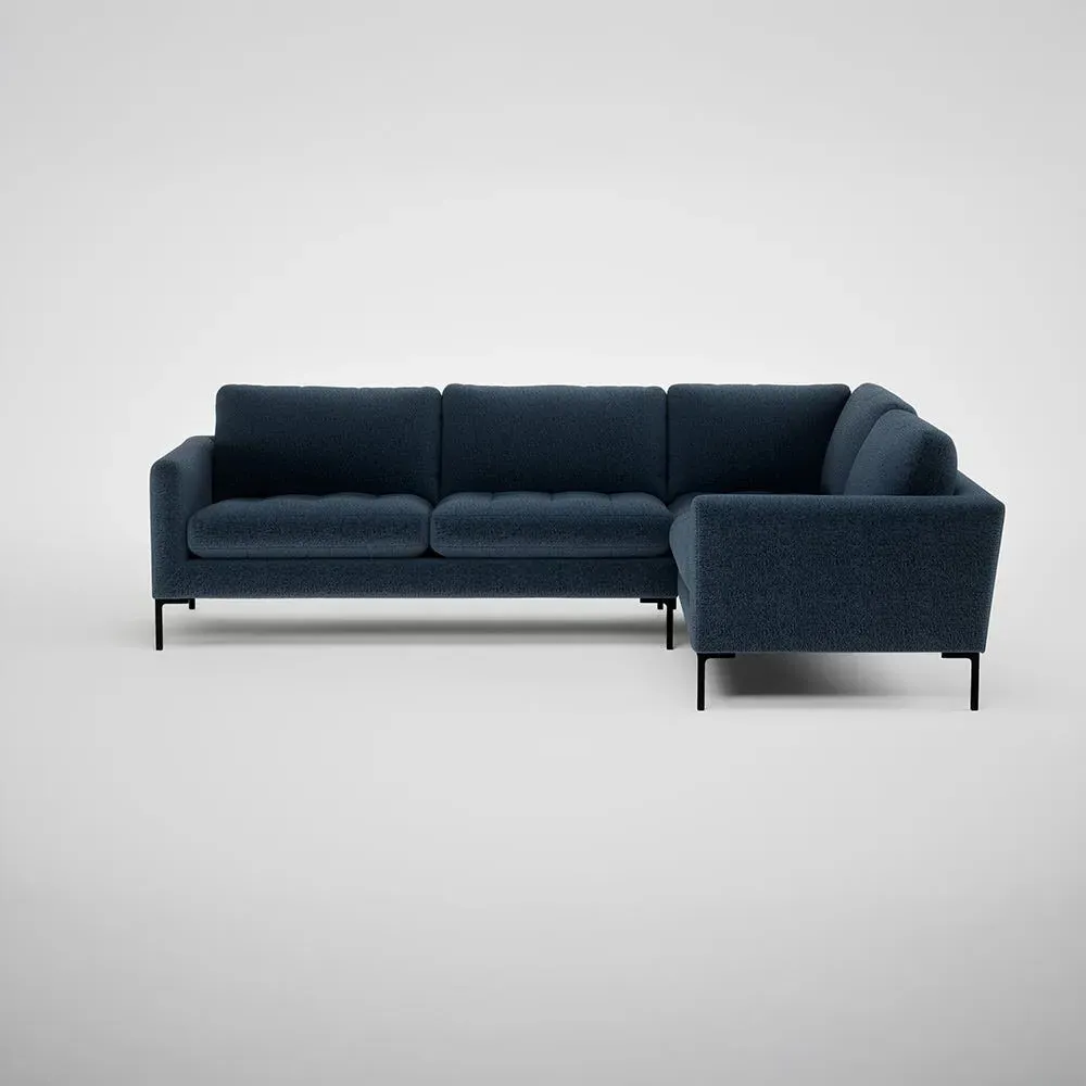 LHF Corner Sofa with Black Feet - Blue, Boucle