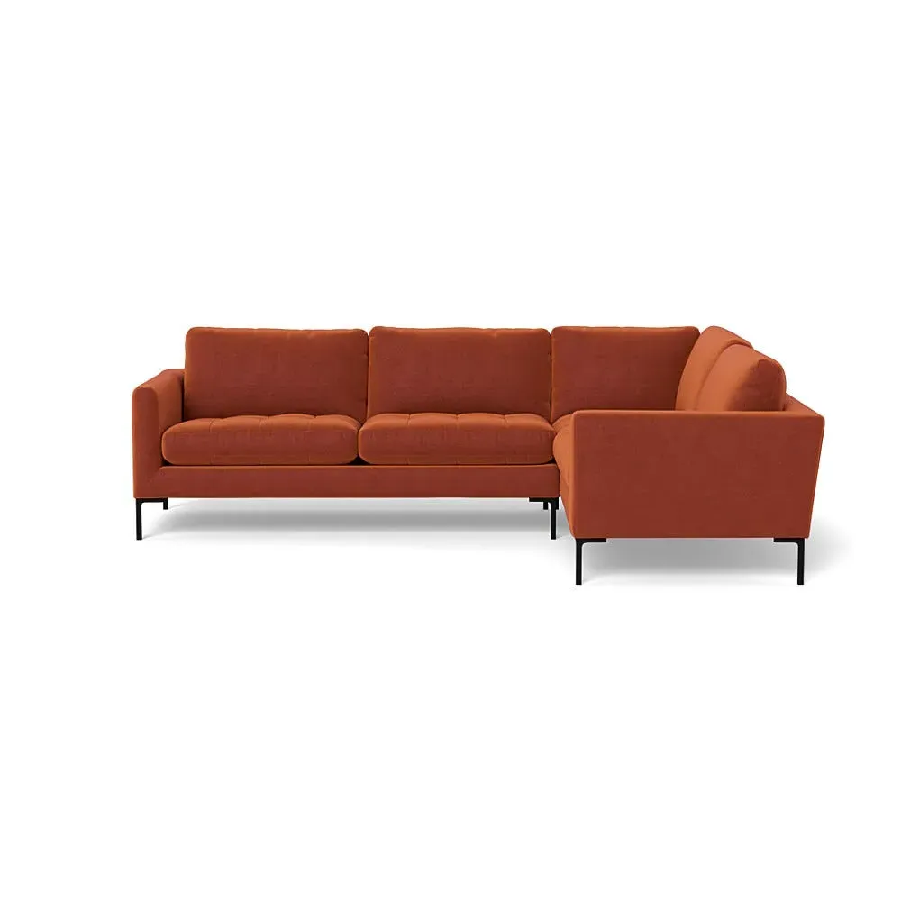 LHF Corner Sofa with Black Feet - Brown, Velvet