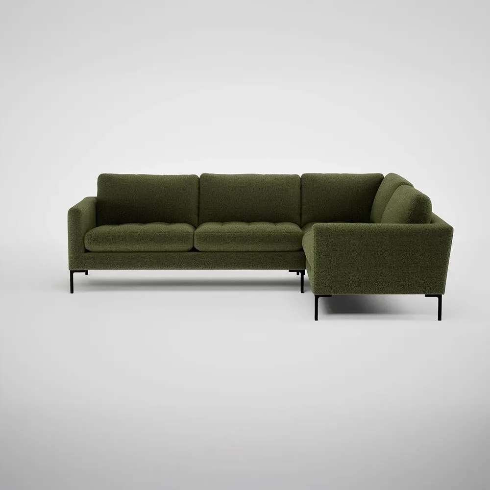 LHF Corner Sofa with Black Feet - Green, Boucle