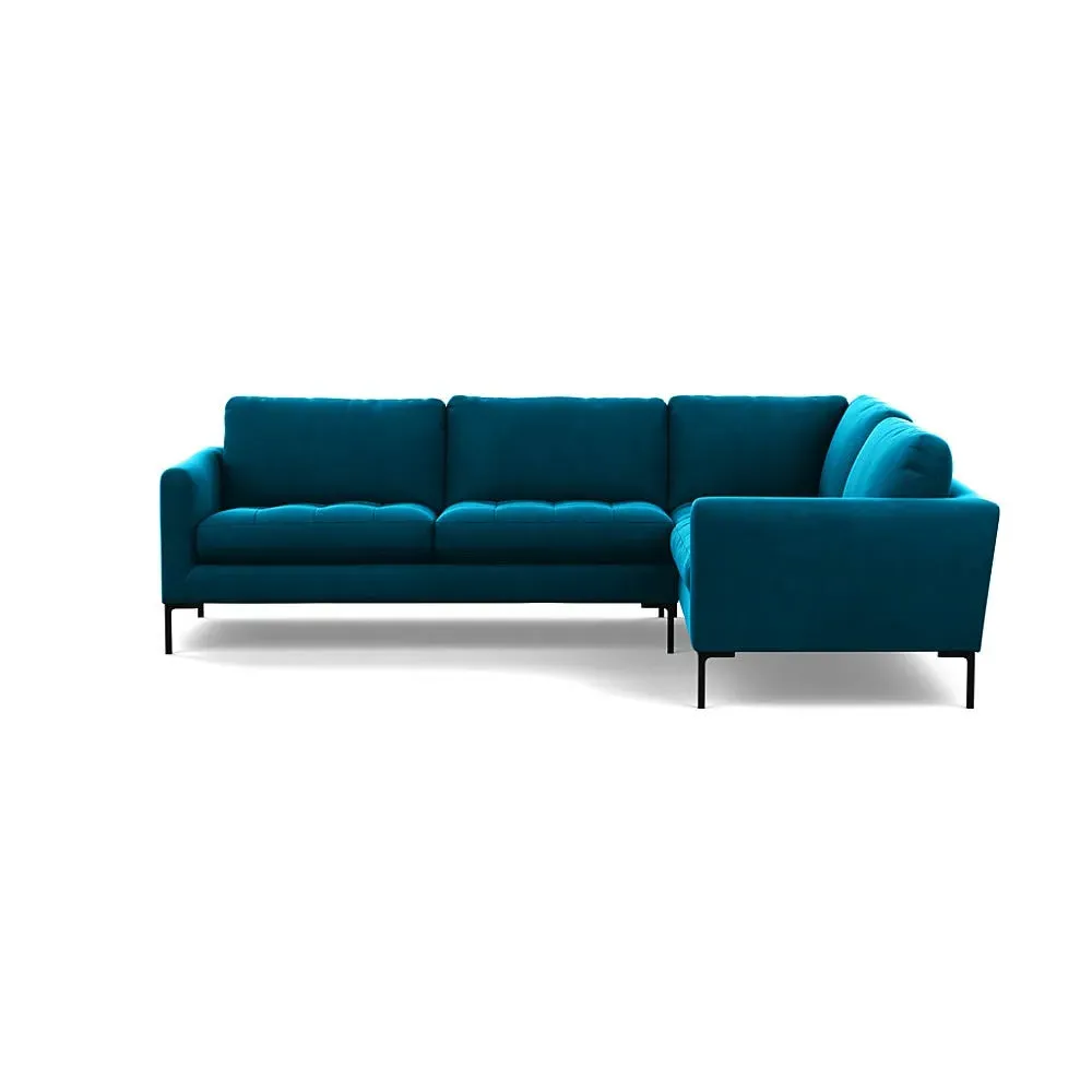 LHF Corner Sofa with Black Feet - Teal, Velvet