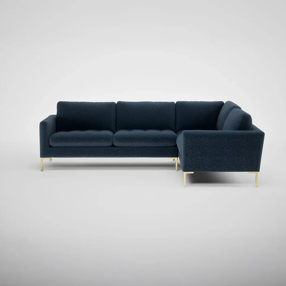 LHF Corner Sofa with Brass Feet - Blue, Boucle
