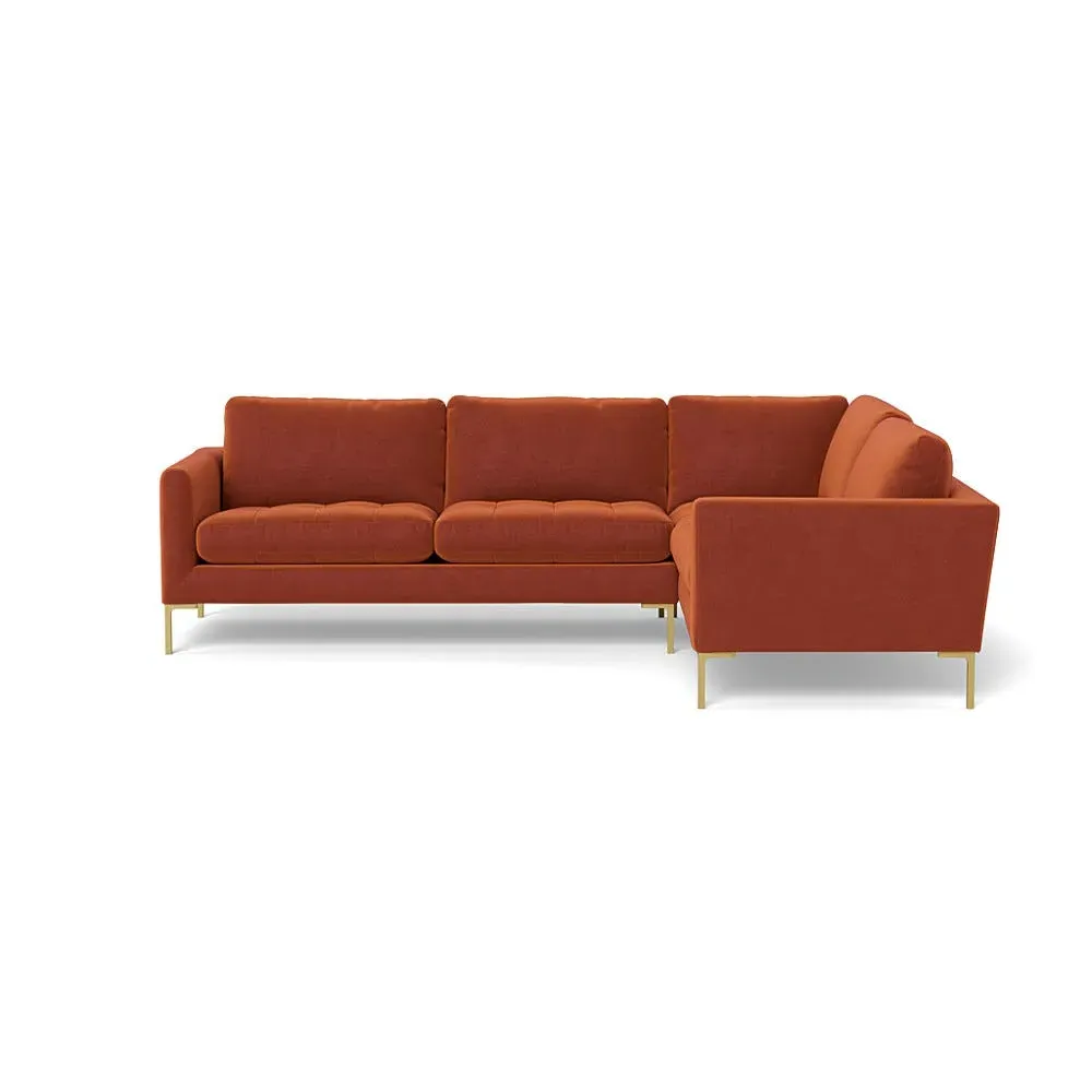LHF Corner Sofa with Brass Feet - Brown, Velvet