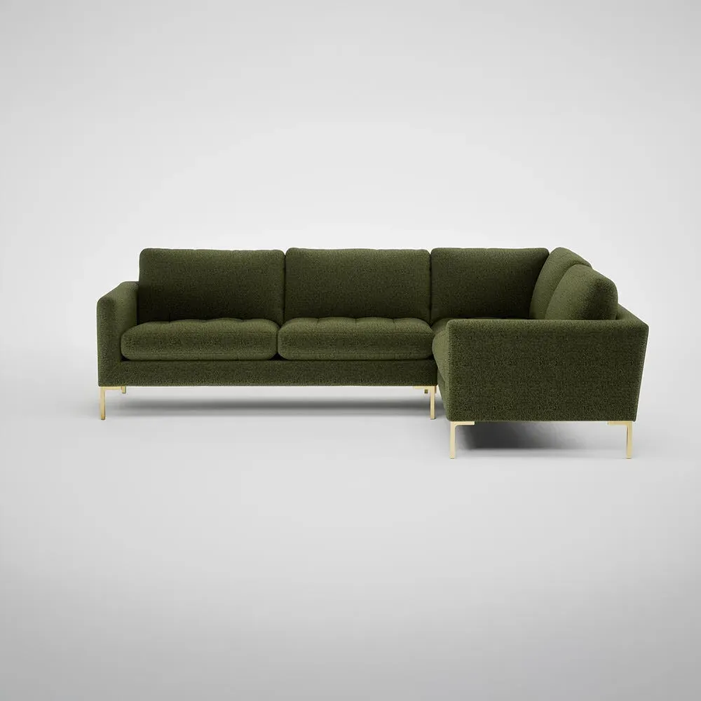LHF Corner Sofa with Brass Feet - Green, Boucle