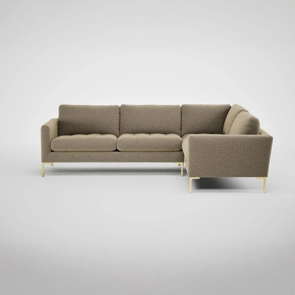 LHF Corner Sofa with Brass Feet - Natural, Boucle