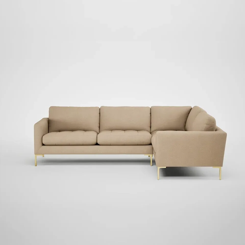 LHF Corner Sofa with Brass Feet - Natural, Linen