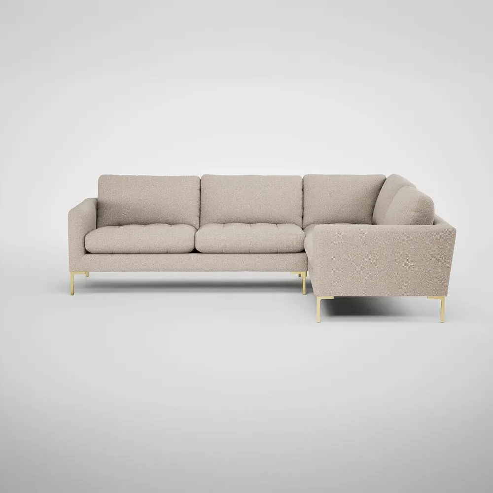 LHF Corner Sofa with Brass Feet - Pearl, Boucle