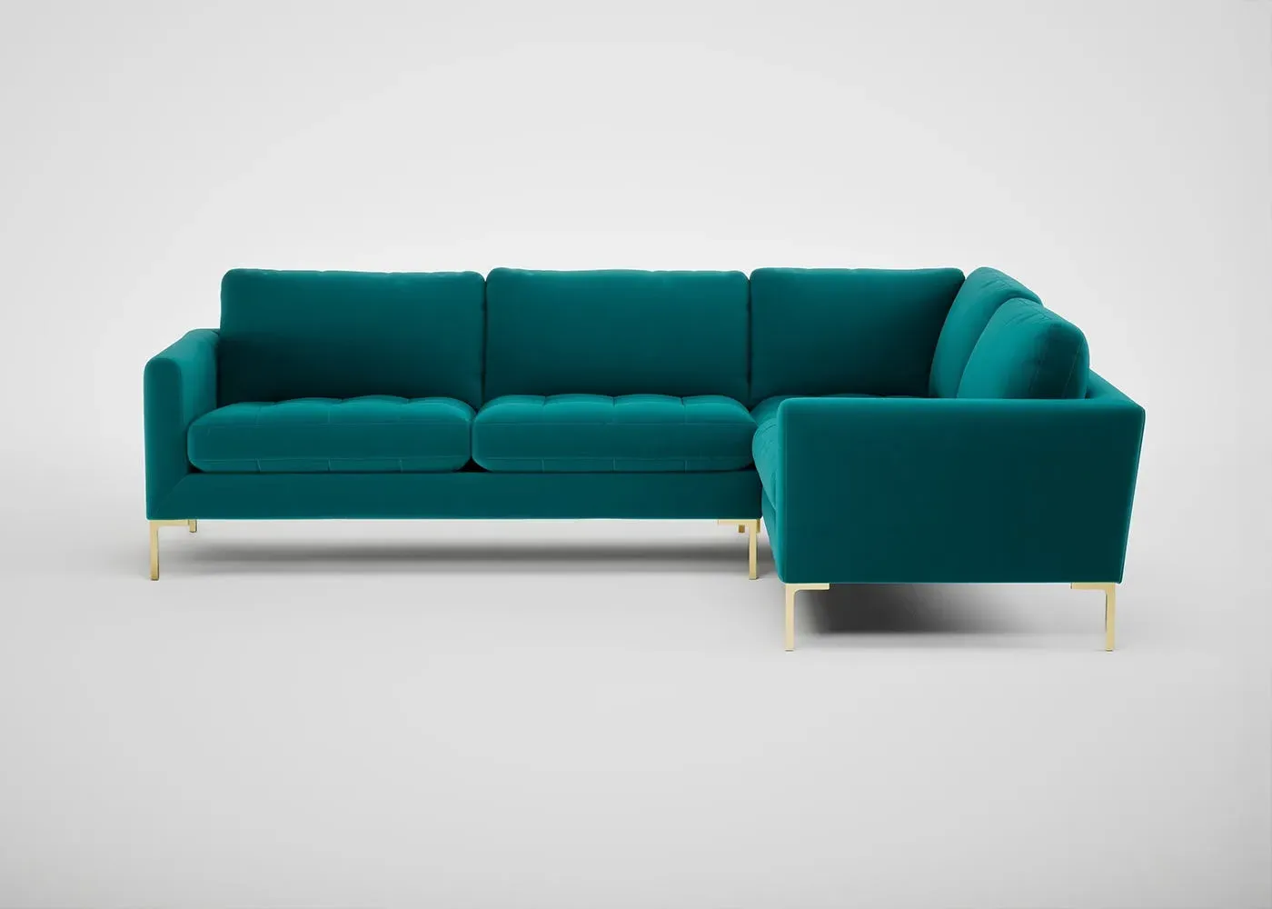 LHF Corner Sofa with Brass Feet - Petrol, Velvet
