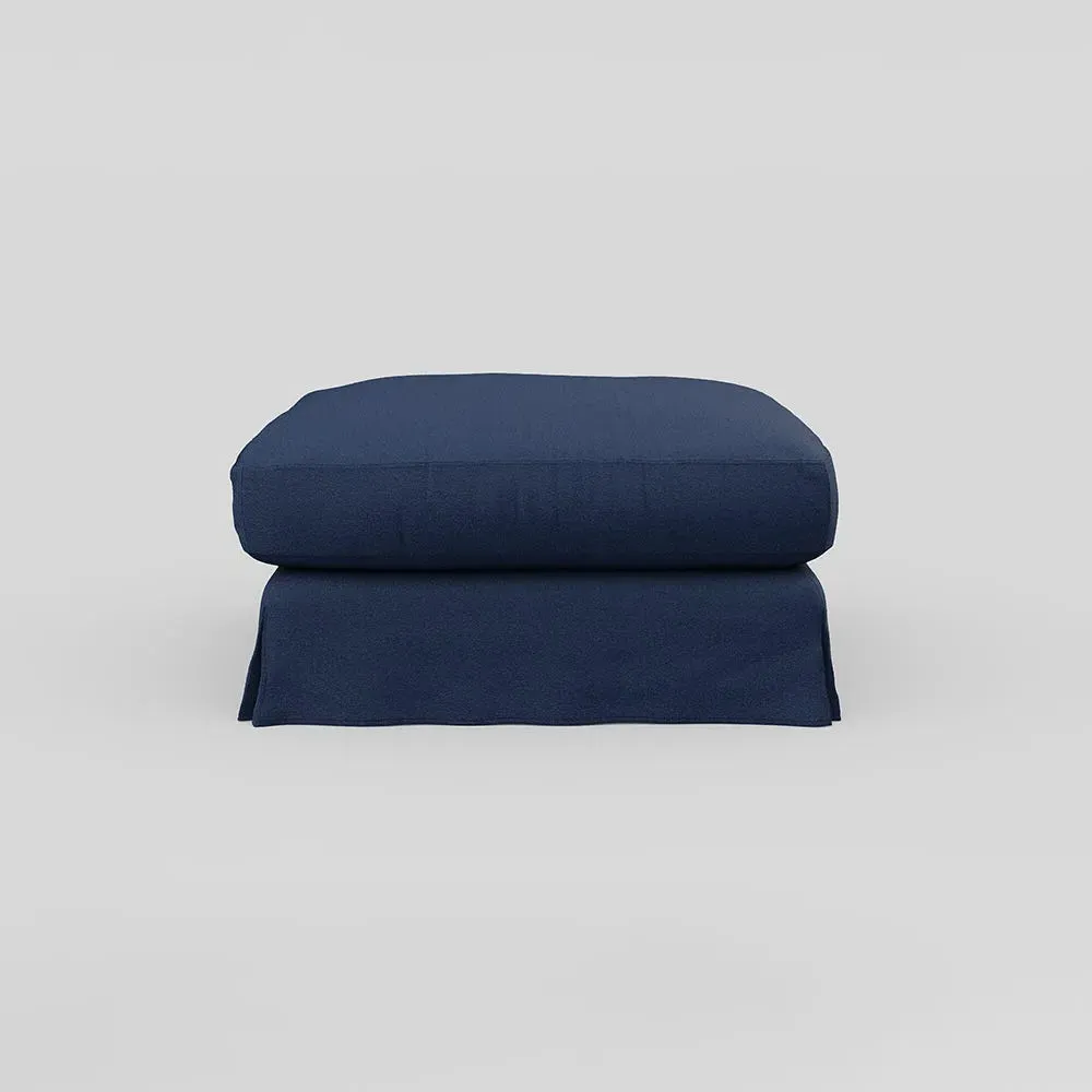 Loose Cover Footstool - Blue, Linen