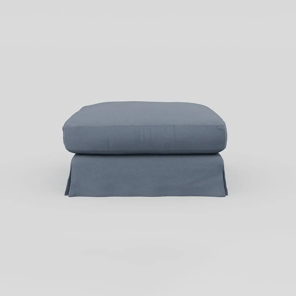 Loose Cover Footstool - Blue, Linen