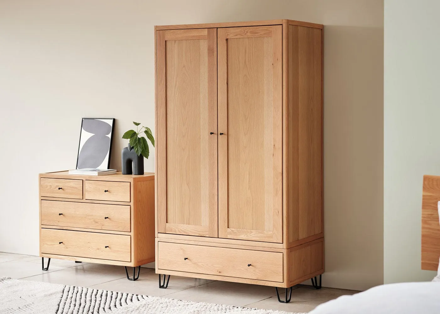 Low Chest with 4 Drawers - Light Wood, Oak