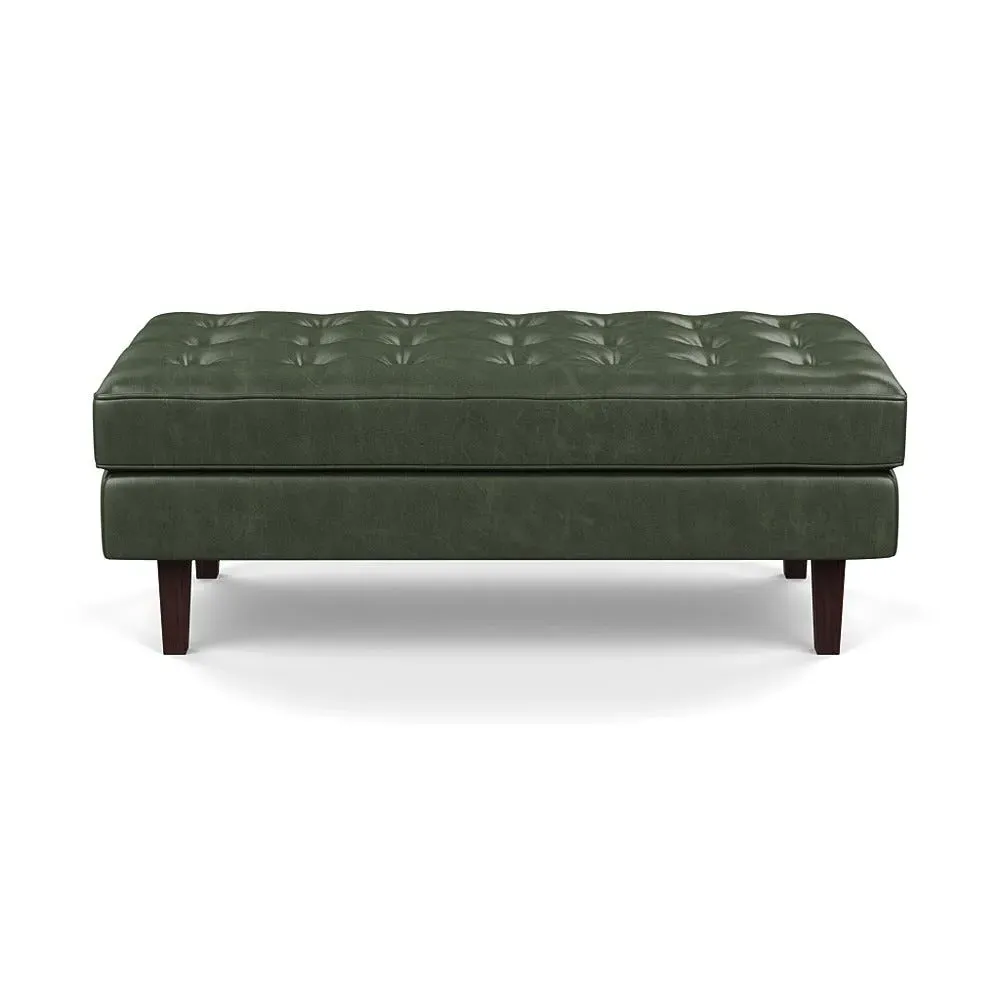 Ottoman with Black Feet - Green, Leather image