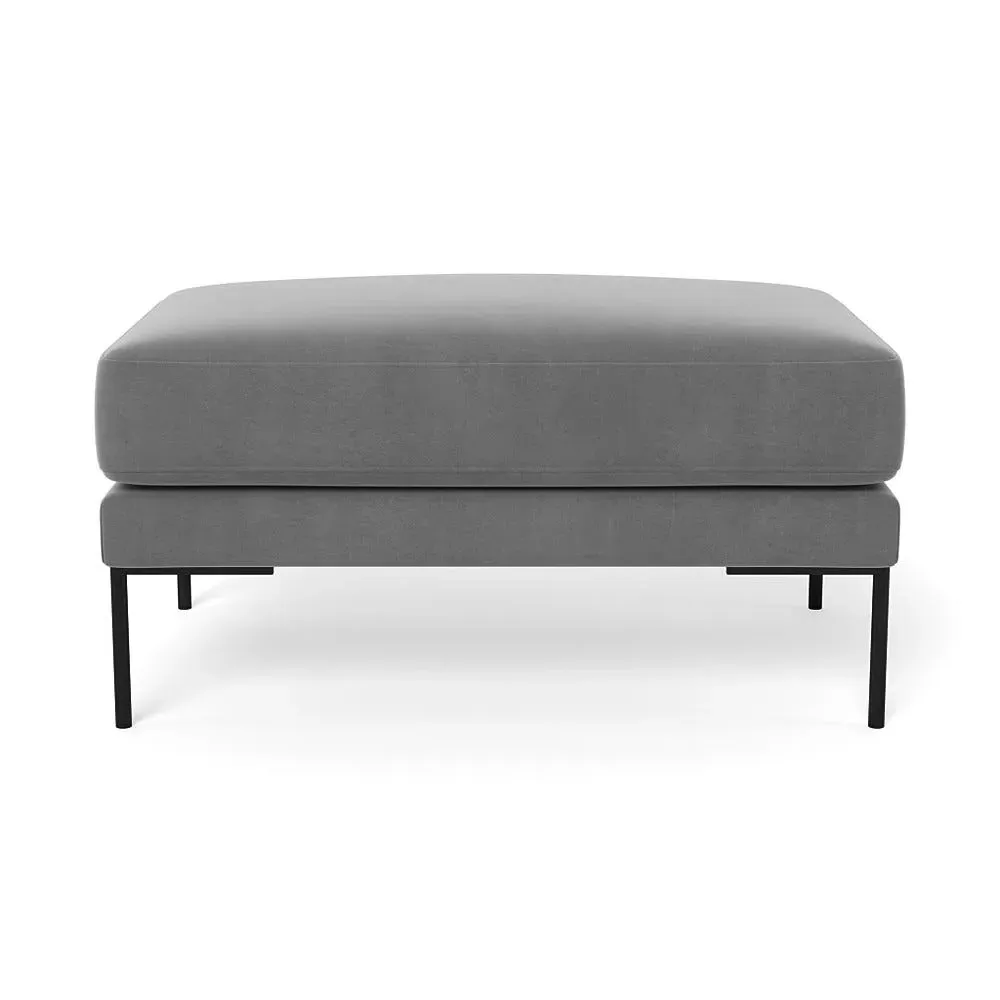 Ottoman with Black Feet - Grey, Velvet