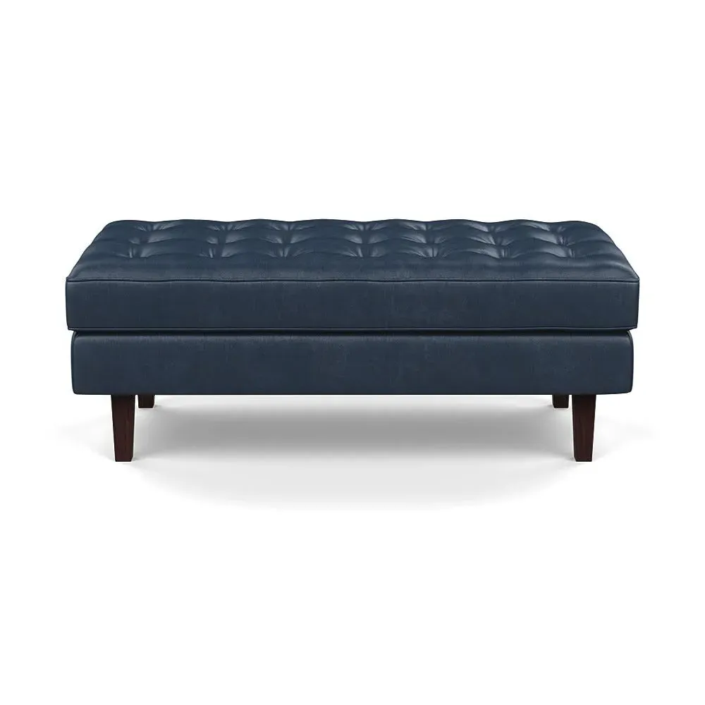 Ottoman with Black Feet - Navy Blue, Leather image