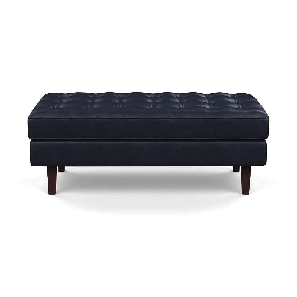 Ottoman with Wenge Feet - Black, Stonewash Leather image