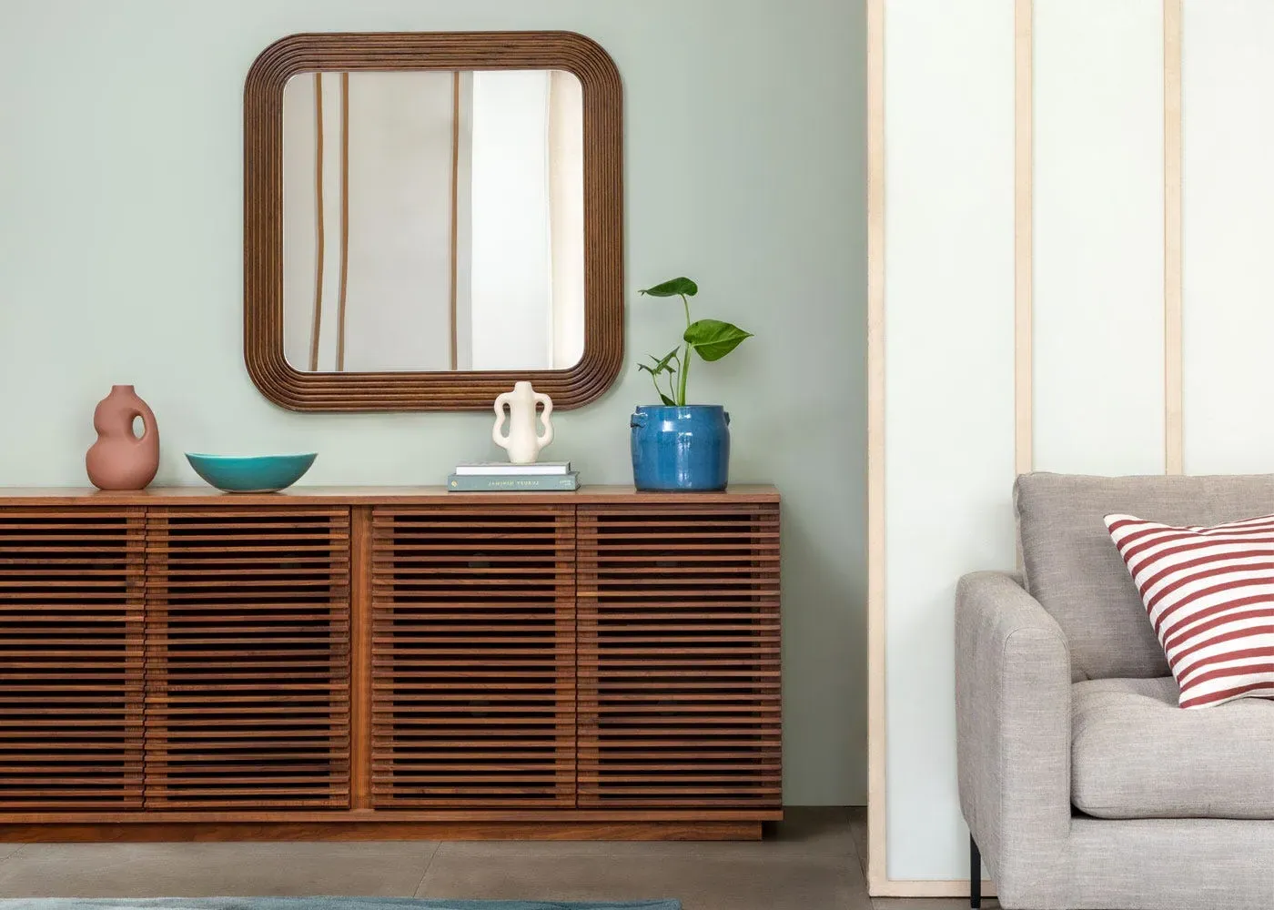 Oxbow Textured Wall Mirror - Dark Wood, Oak