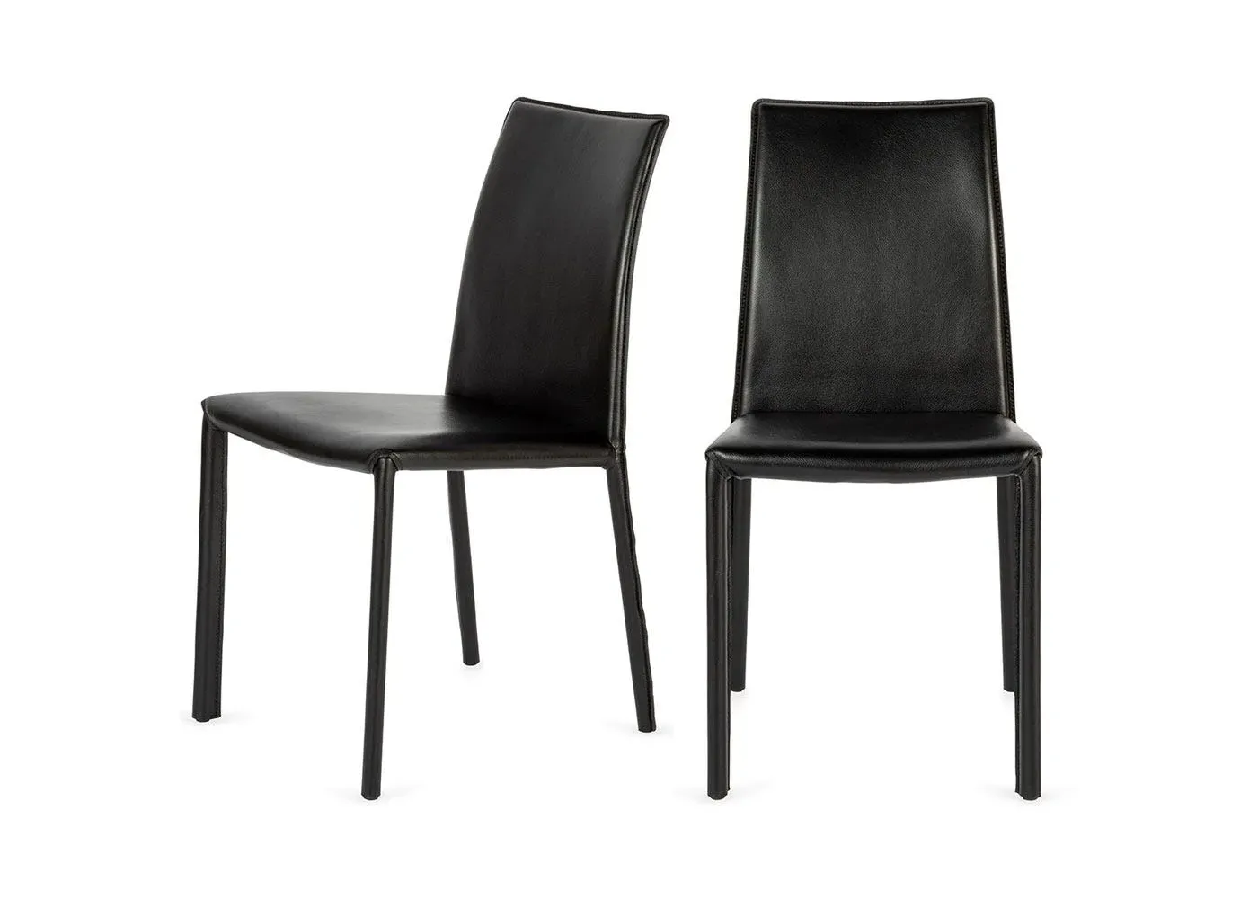 Pair of Dining Chairs - Black, Leather image