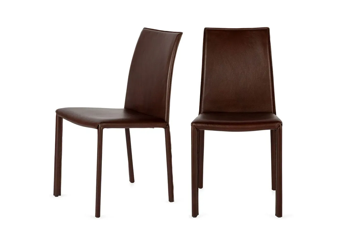 Pair of Dining Chairs - Brown, Leather
