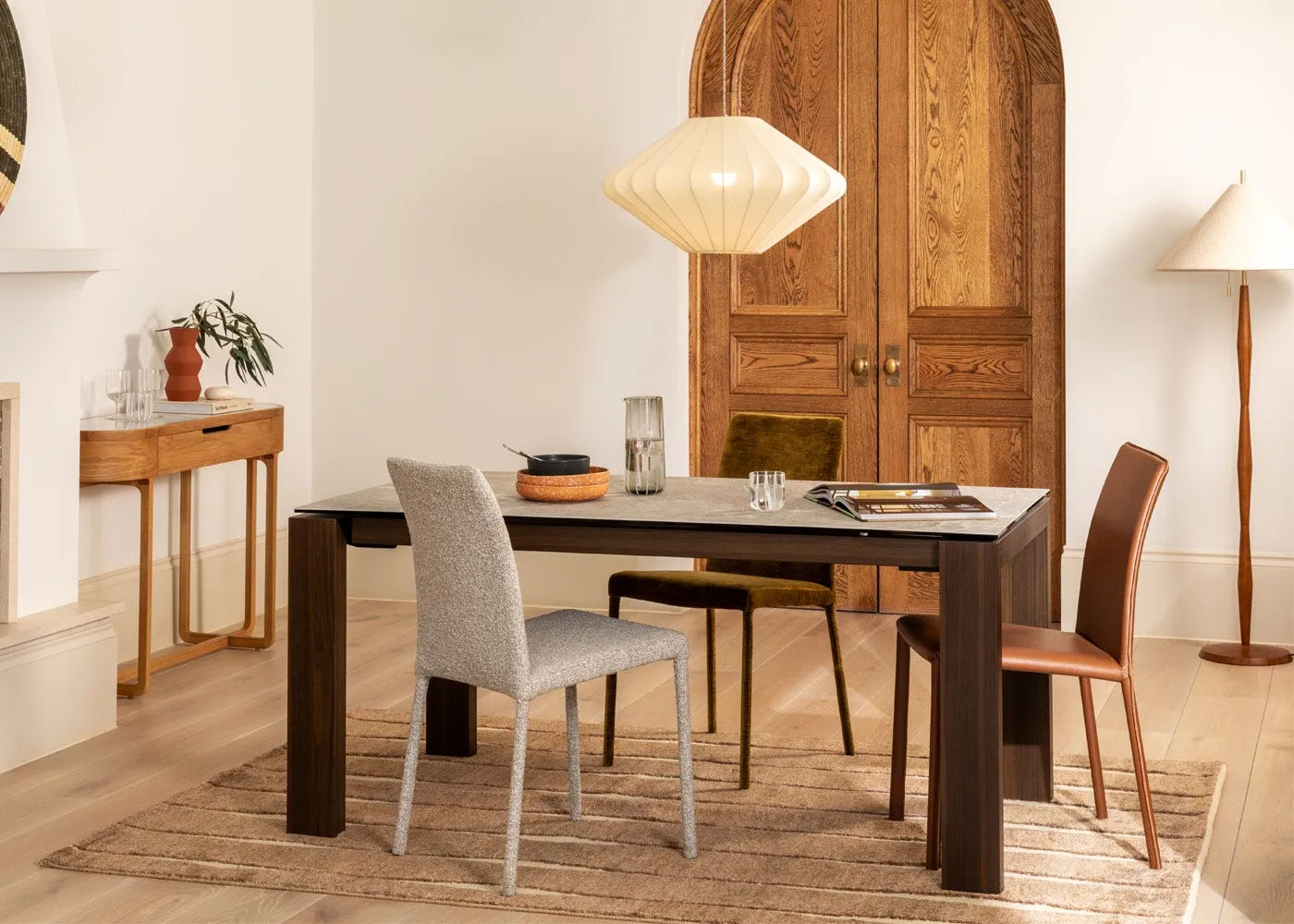 Pair of Dining Chairs - Tan, Leather