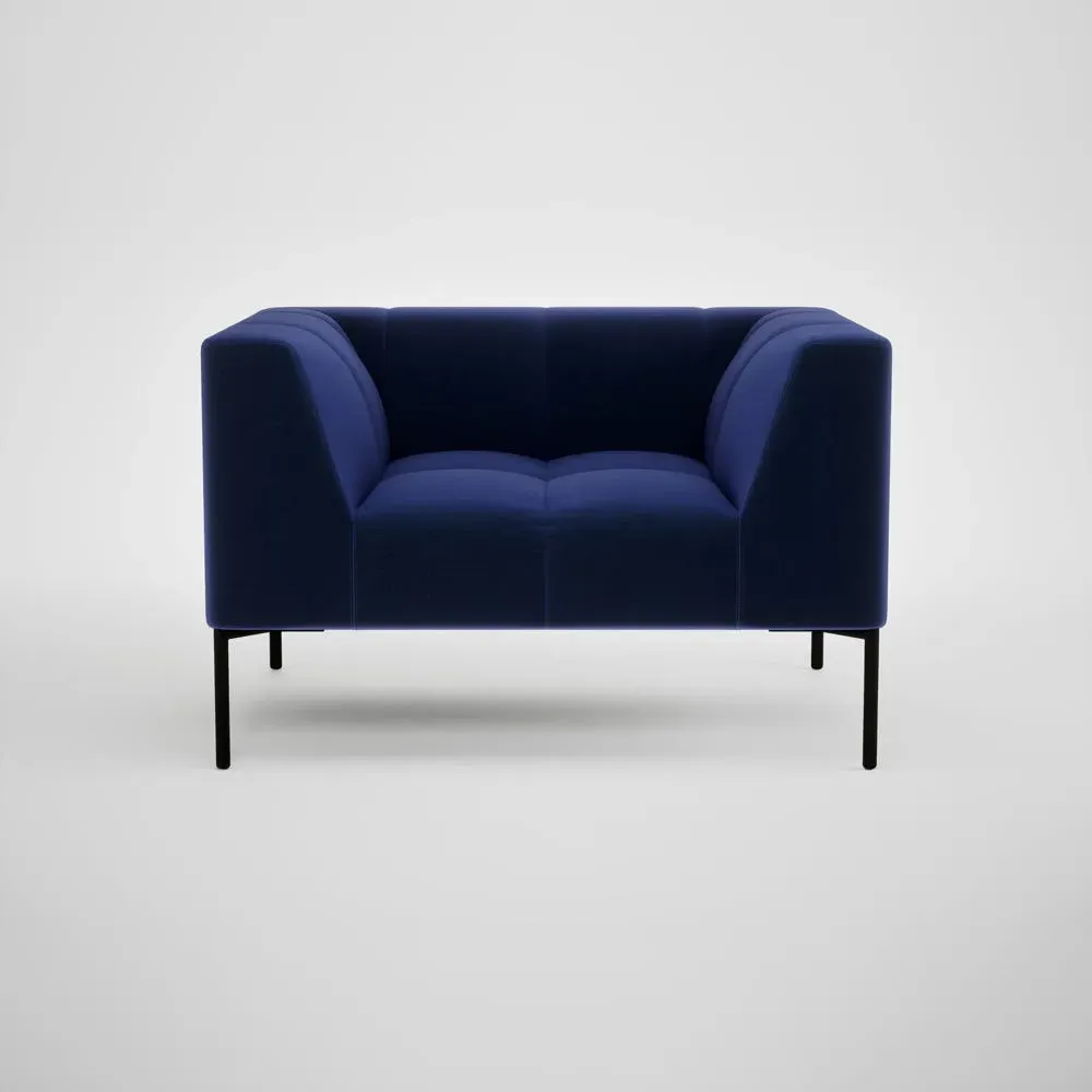 Quadro Armchair with Black Base - Blue, Velvet image