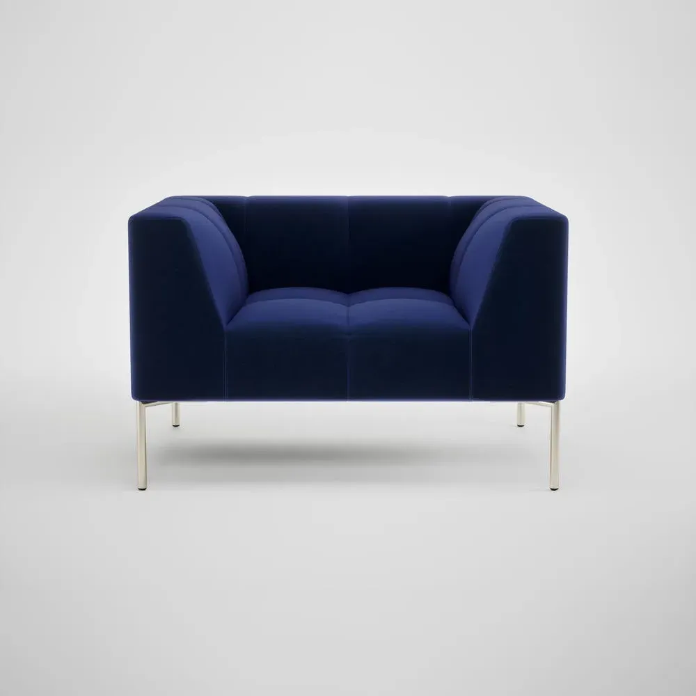 Quadro Armchair with Steel Base - Blue, Velvet