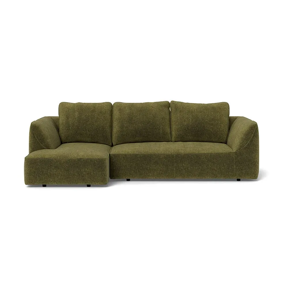 RHF Corner Chaise Sofa - Green, Boucle Velvet