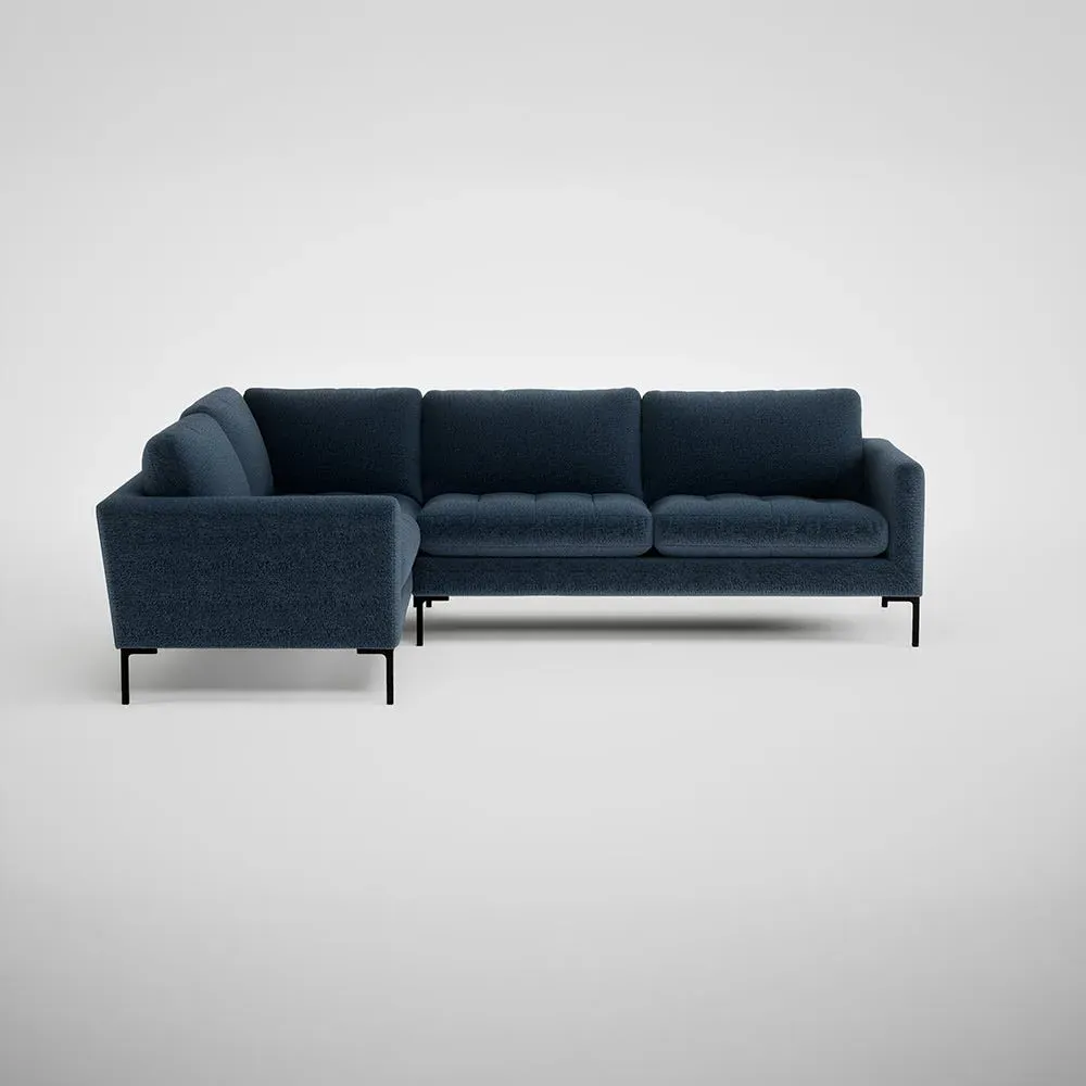RHF Corner Sofa with Black Feet - Blue, Velvet