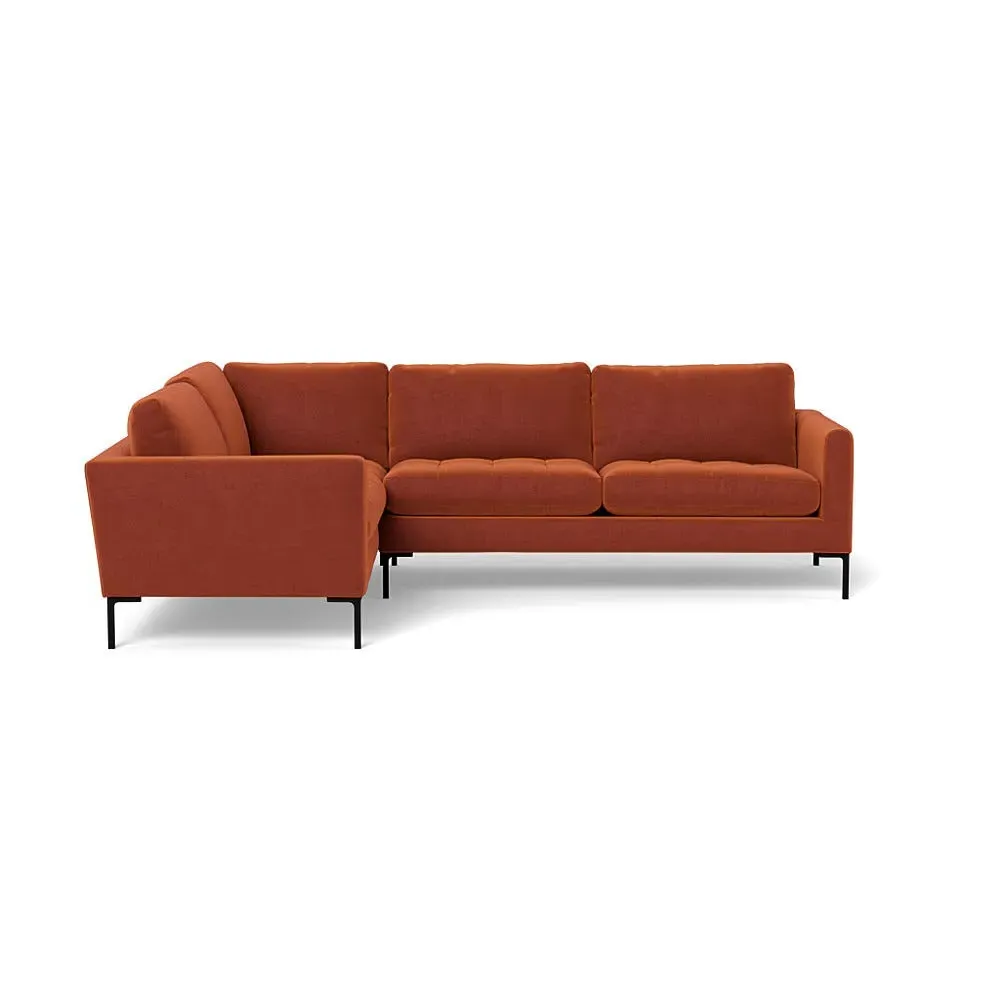 RHF Corner Sofa with Black Feet - Brown, Velvet