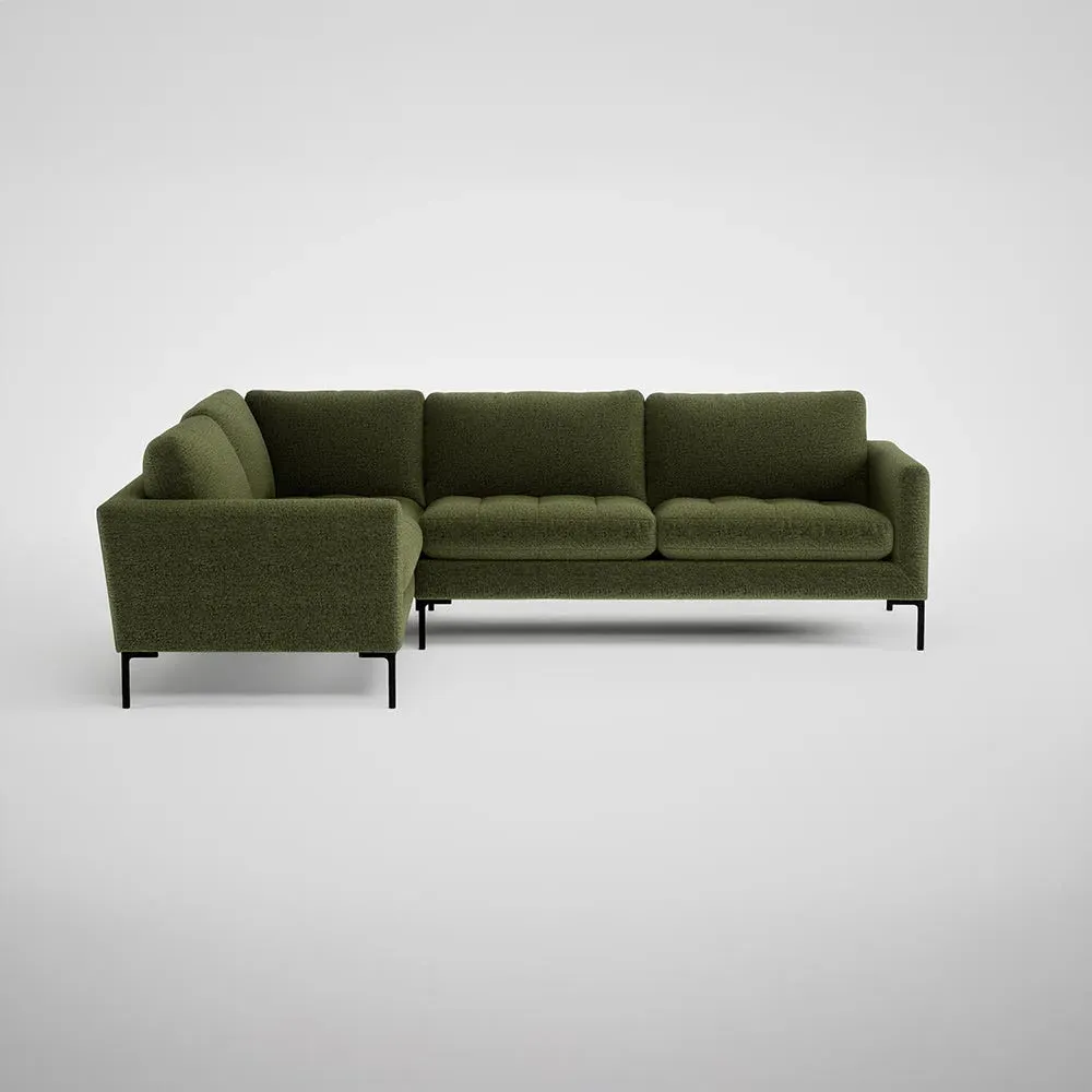 RHF Corner Sofa with Black Feet - Green, Velvet