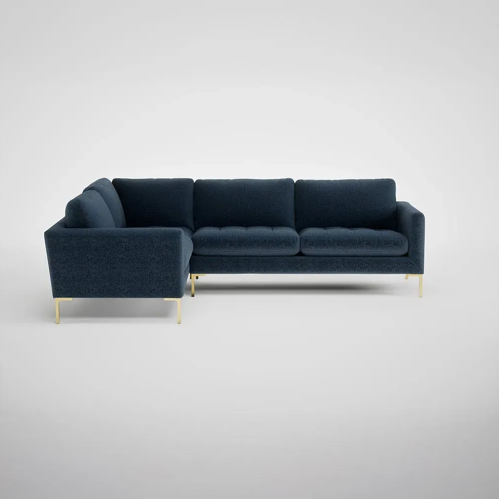 RHF Corner Sofa with Brass Feet - Blue, Velvet