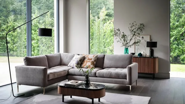 RHF Corner Sofa with Brass Feet - Brown, Velvet