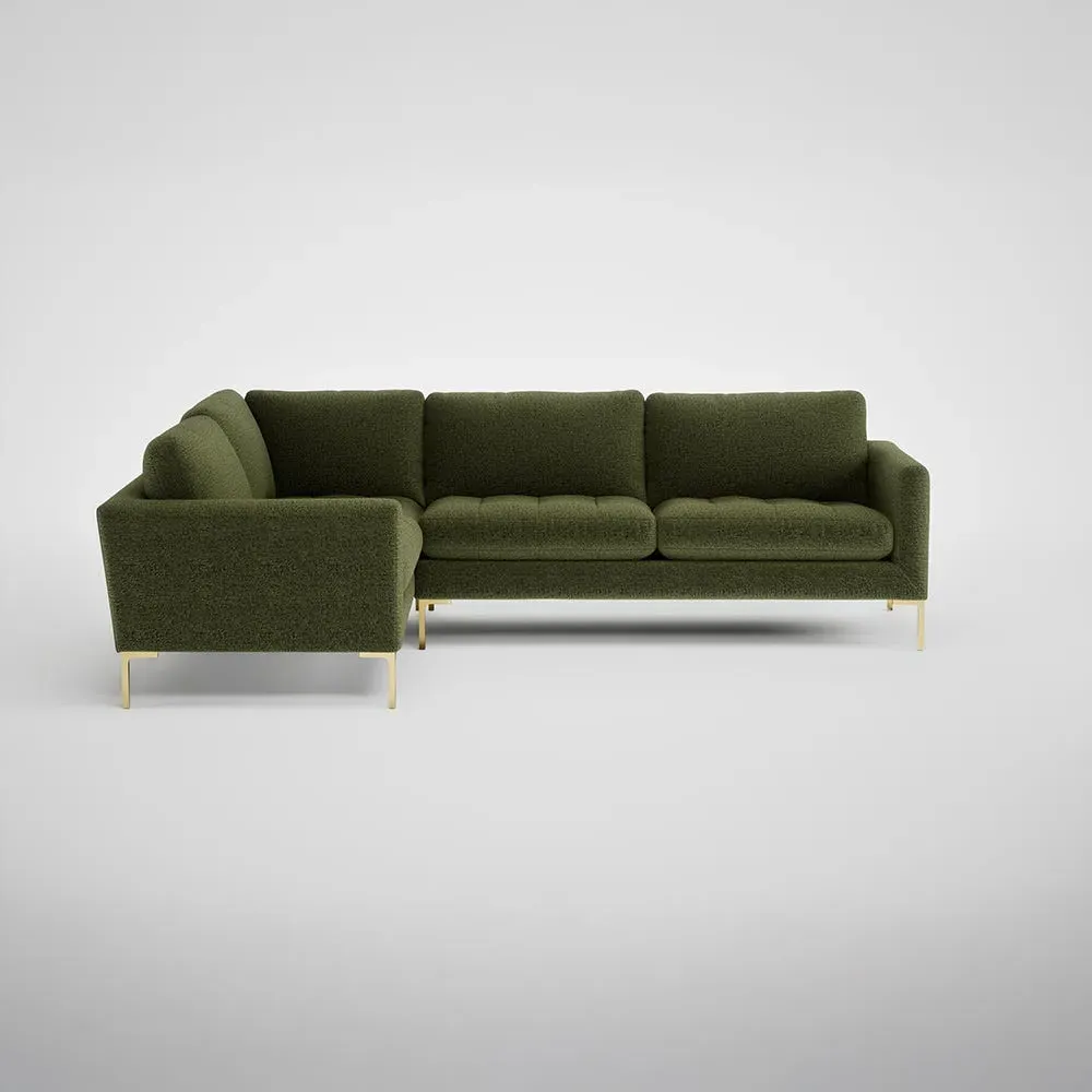 RHF Corner Sofa with Brass Feet - Green, Velvet