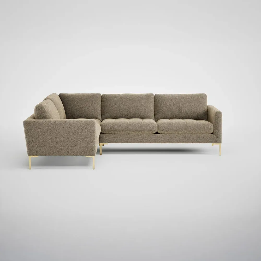 RHF Corner Sofa with Brass Feet - Natural, Velvet