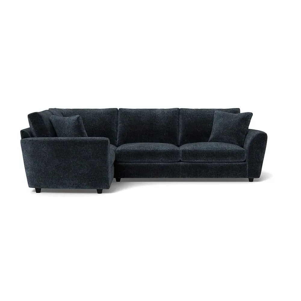 RHF Corner Sofa with Curved Arms - Blue, Boucle