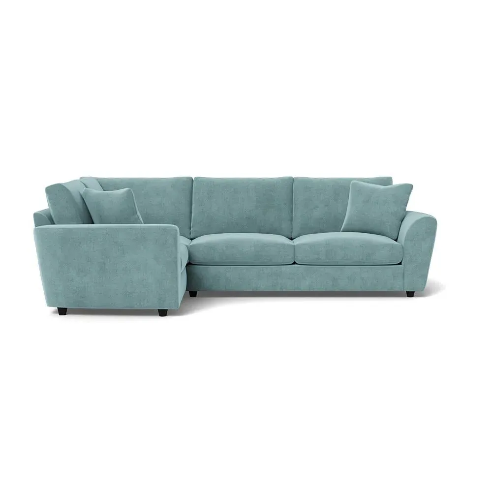 RHF Corner Sofa with Curved Arms - Blue, Velvet
