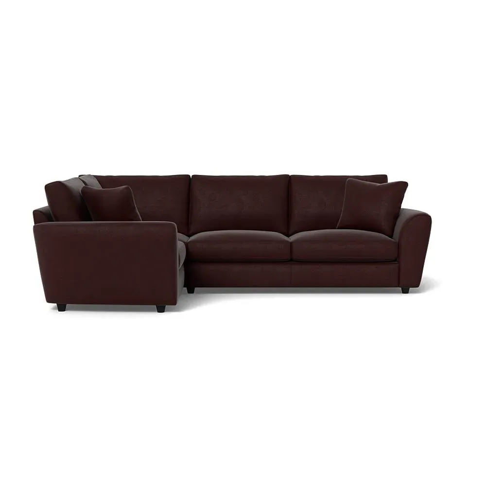 RHF Corner Sofa with Curved Arms - Brown, Velvet
