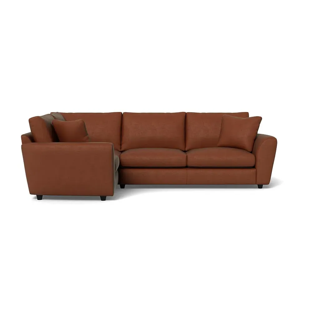 RHF Corner Sofa with Curved Arms - Brown, Velvet