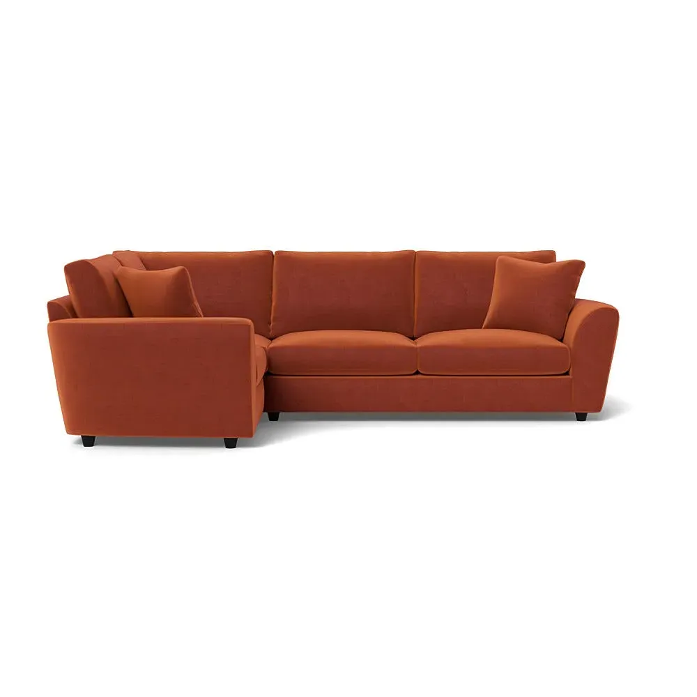 RHF Corner Sofa with Curved Arms - Brown, Velvet