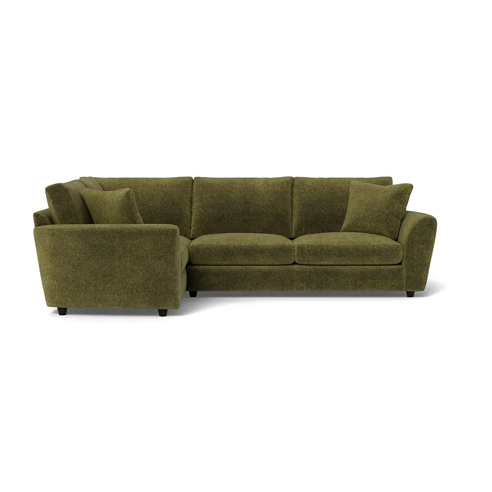 RHF Corner Sofa with Curved Arms - Green, Boucle
