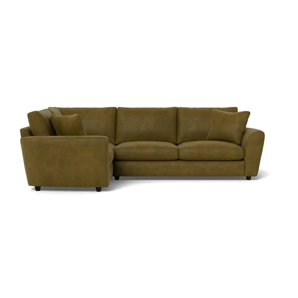 RHF Corner Sofa with Curved Arms - Green, Velvet